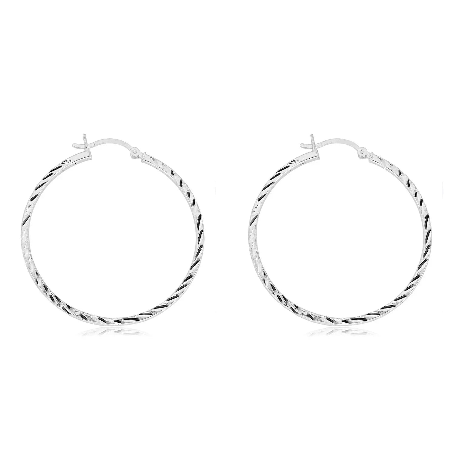 Hoop AVORA Silver Diamond-Cut Earrings Sterling 925 40mm