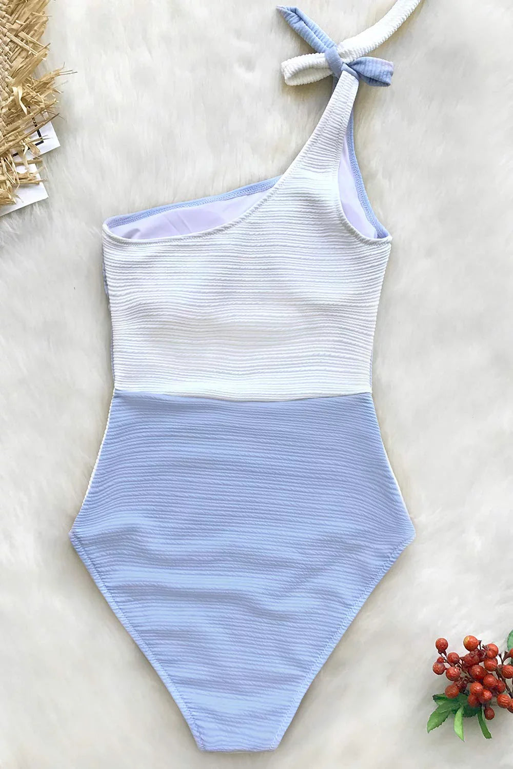 XL Cupshe Women's Bowknot One-Piece Blue Color Shoulder Block One Tie Swimsuit,