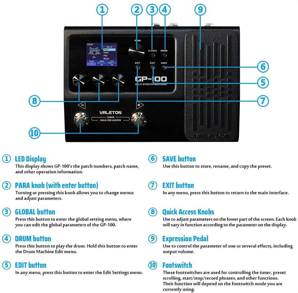 supply) 9V (with Valeton Processor, Multi-Effects power GP-100