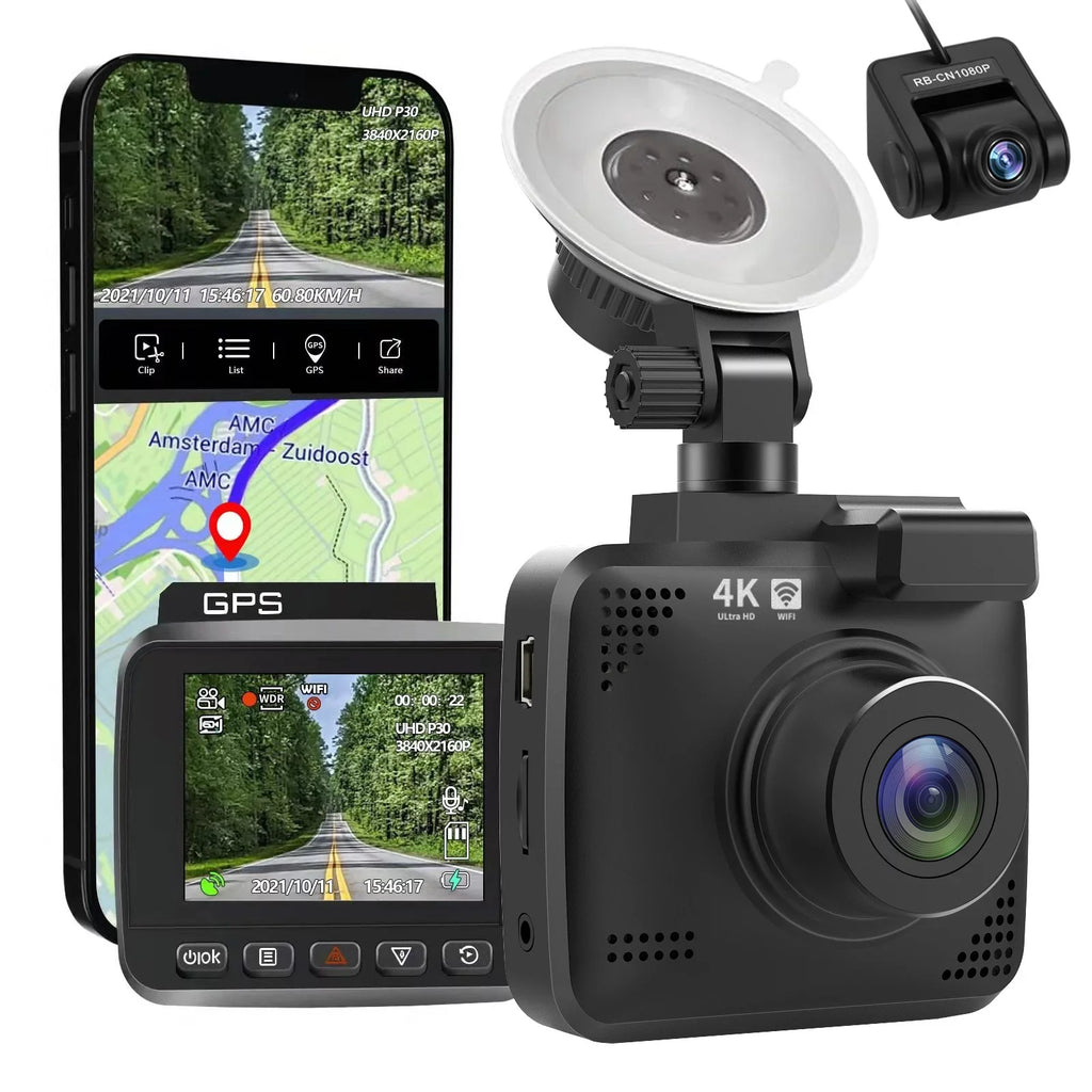 4K Parking Wide and Night Recording, Built-in for Dash & Driving Recorder Cam with Vision, 170° Monitor, Front 2160P Cars, Rear Dash G-Sensor, Camera, WDR, GPS Car WiFi Angle Cam FHD Loop with