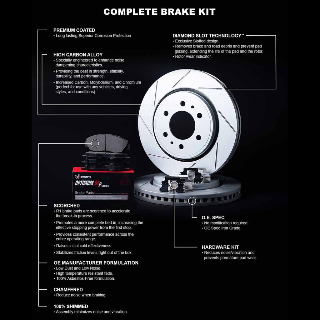 Brake Optimum R1 Rotors Kit and Hardware Pads| Brakes Rotors| Pads| Rotors Concepts and Rear |Rear Kit|fits Brake OEp and Mustang Pads Brake 2015-2022