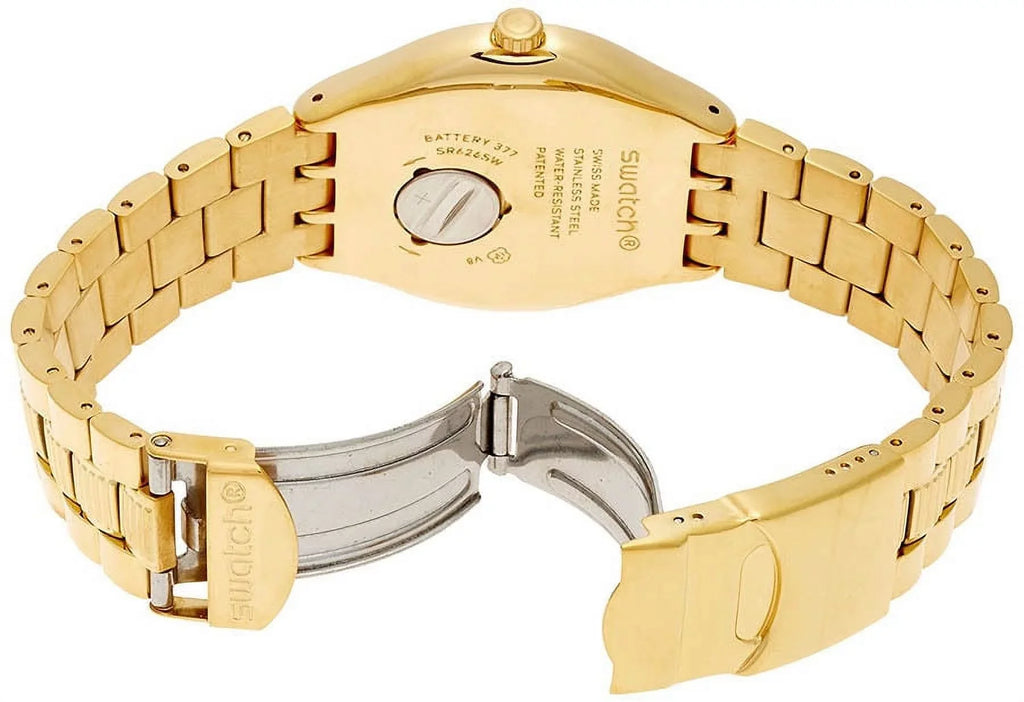 Black Steel Watch Swatch Tone YWG403G Men's Dial Bullet Gold Stainless