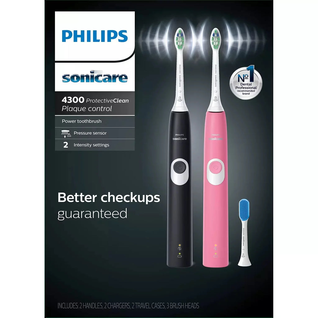 Sonicare Rechargeable (Pink, ProtectiveClean Toothbrush, 4300 Black) 2 pk Philips