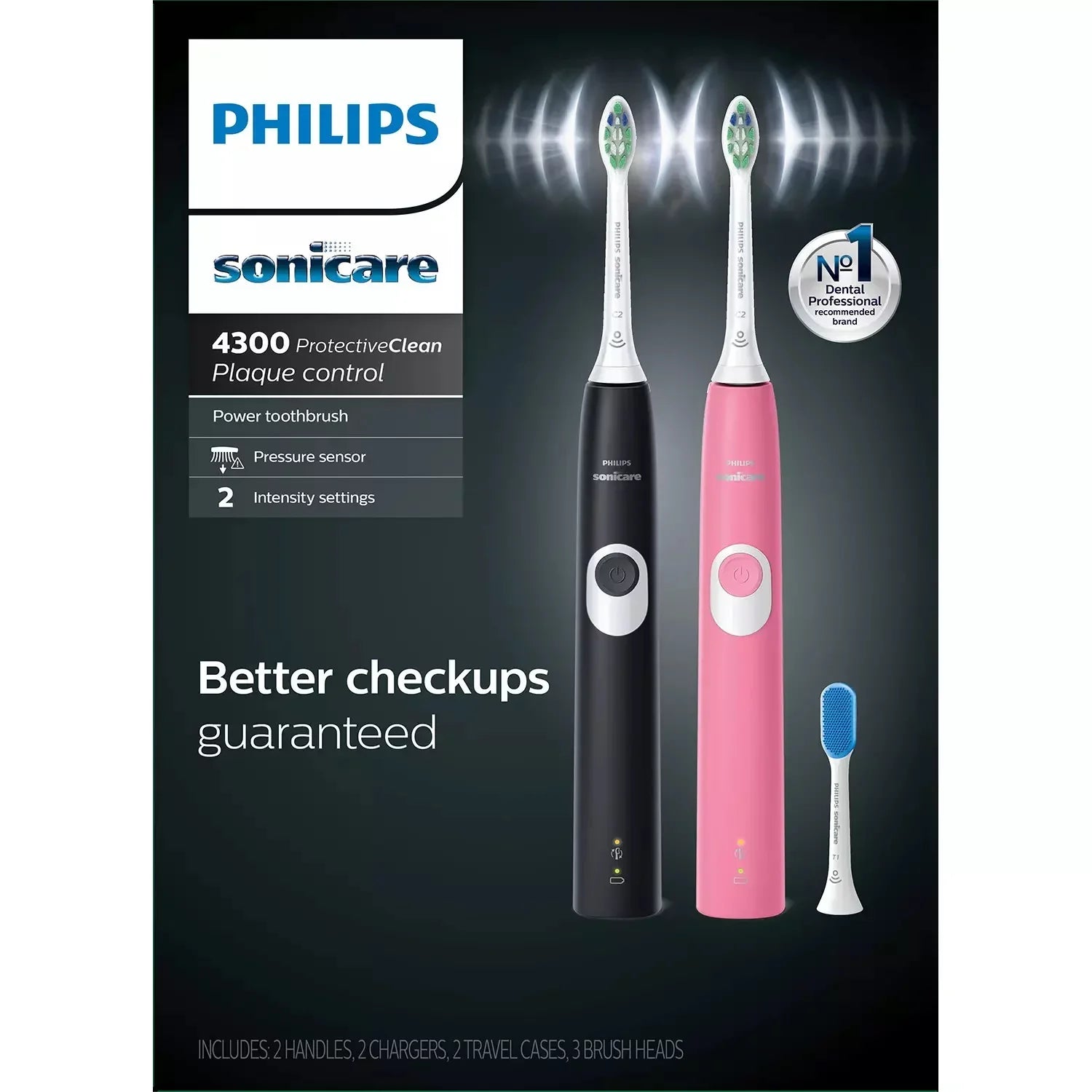 Sonicare Rechargeable (Pink, ProtectiveClean Toothbrush, 4300 Black) 2 pk Philips