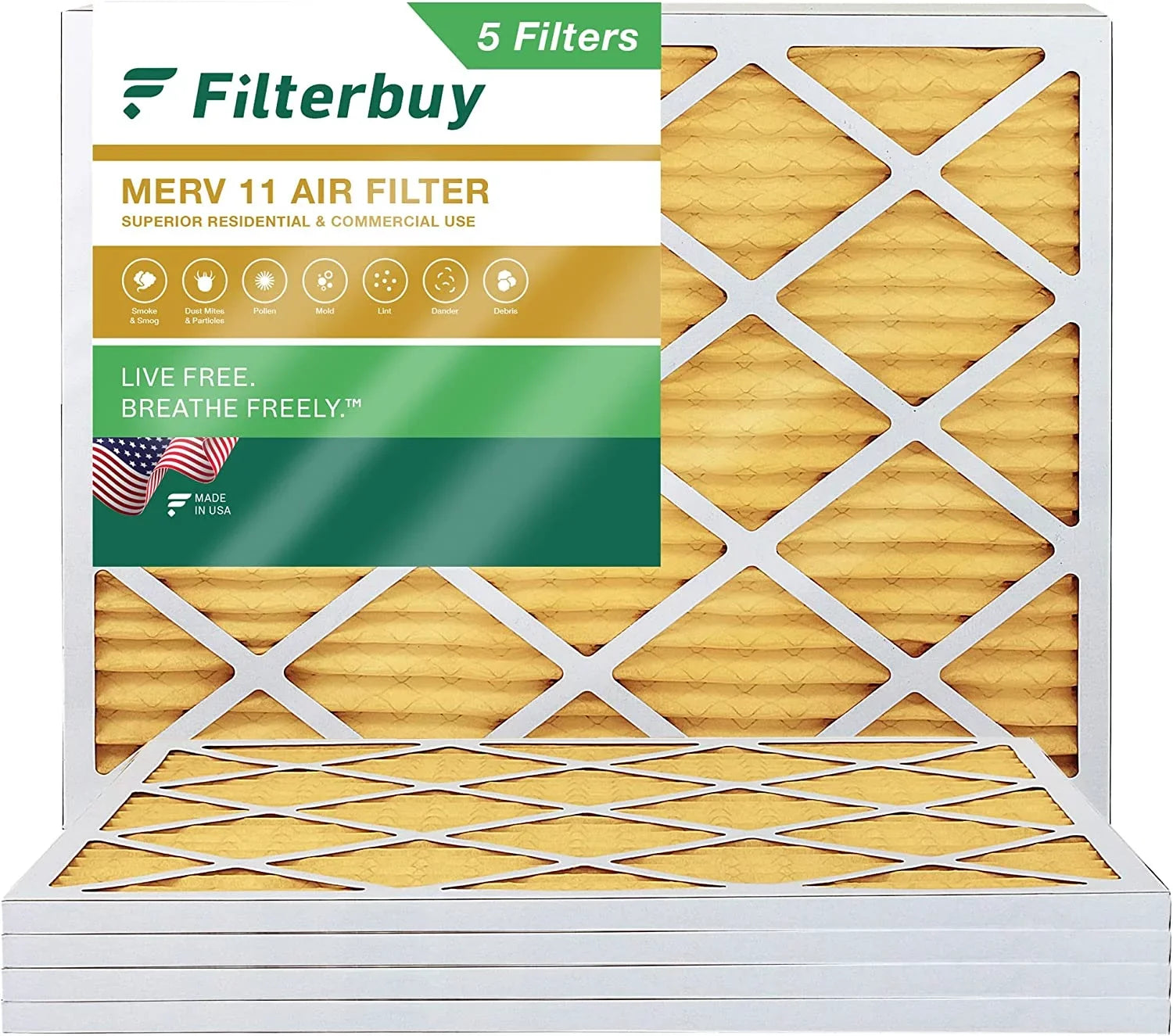 AC (5-Pack) Filterbuy 11 Filters 15x20x1 Air HVAC Furnace MERV Pleated