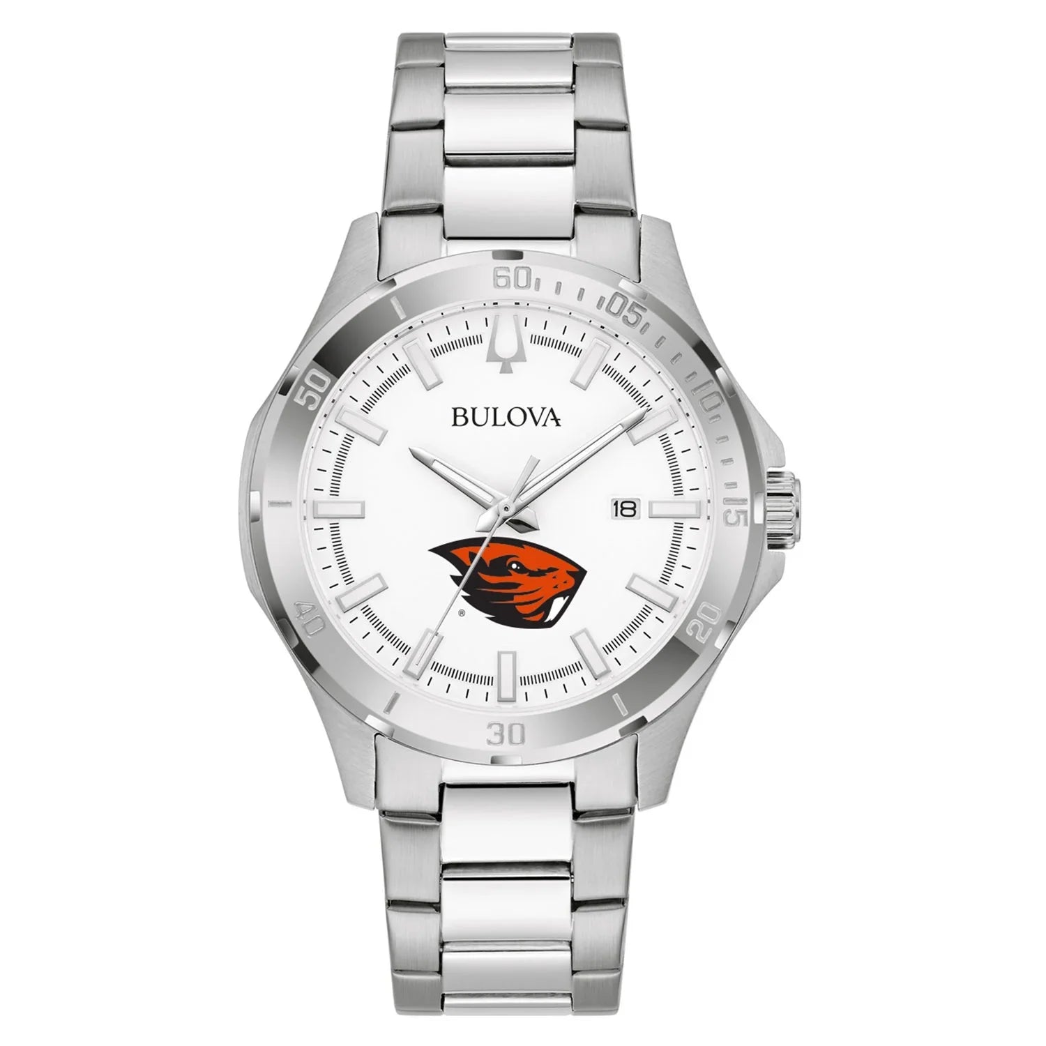 Men's Silver Stainless Beavers Watch Bulova State Oregon Steel Classic Sport