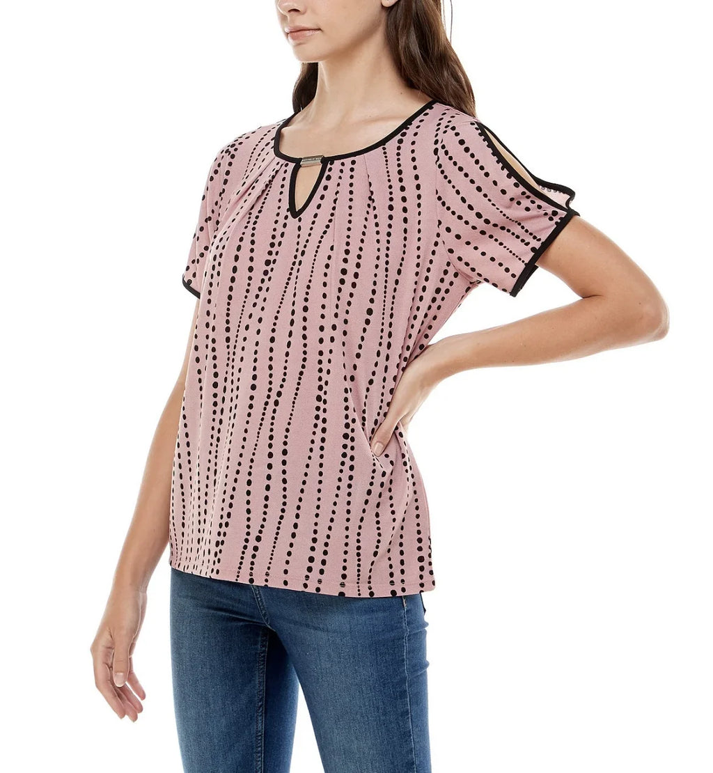 Adrienne Women's and Top Contrast dimension Vittadini Sleeve Split Keyhole XL Binding
