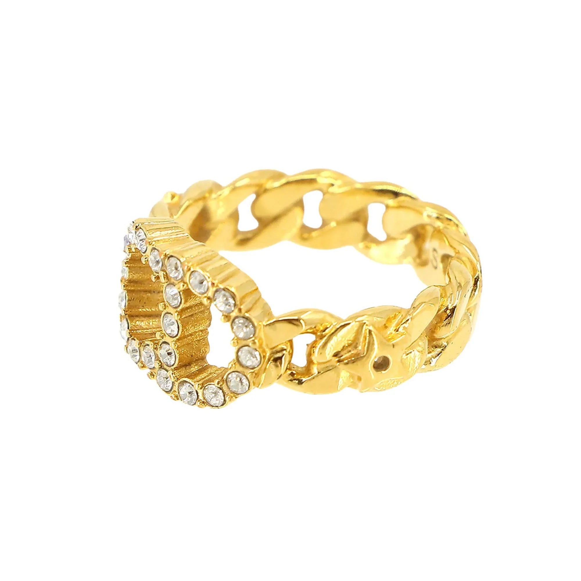 New) Lune S Pre-Owned (Like Christian D Gold Dior Rhinestone Ring Clair