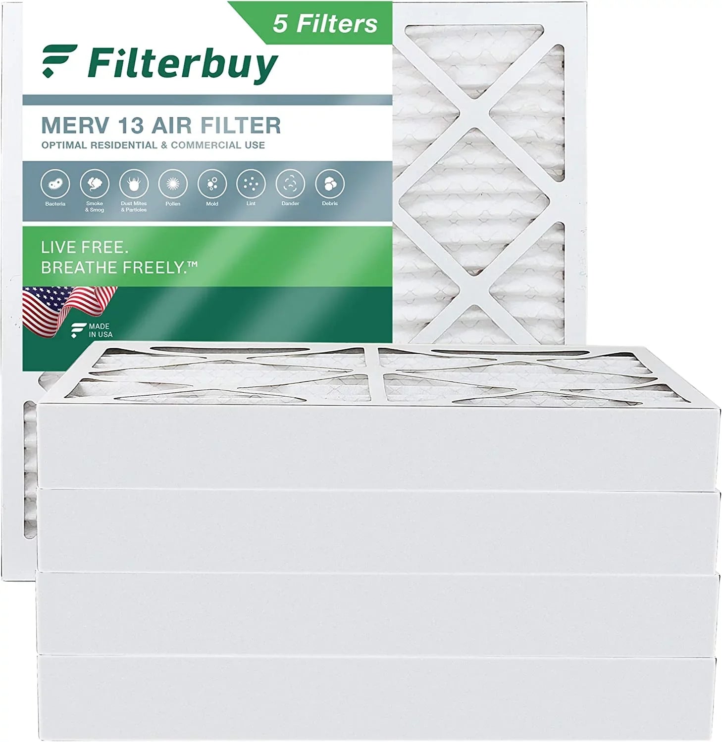 Filterbuy Pleated 13 Filters AC 20x20x4 HVAC (5-Pack) MERV Air Furnace