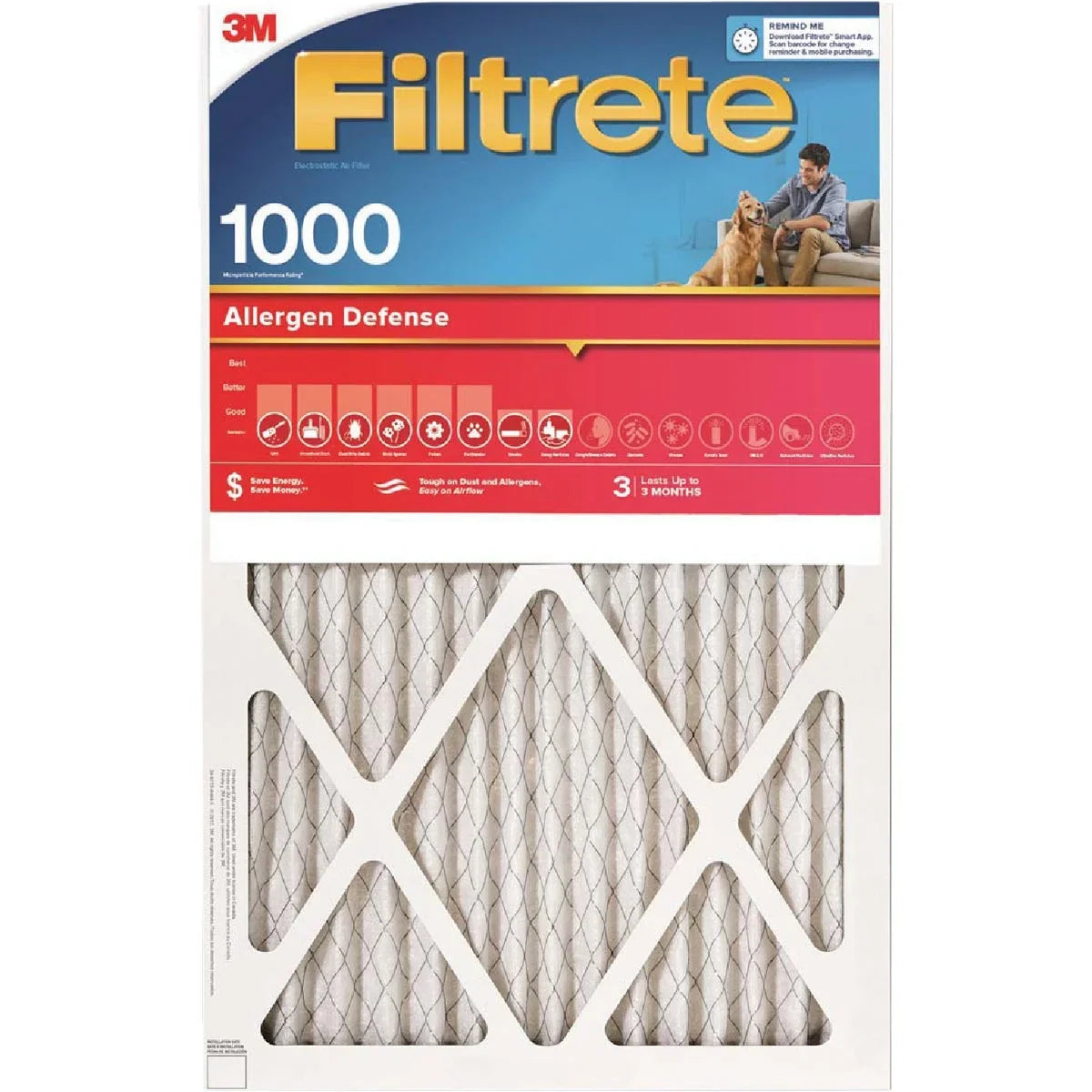 1 MPR PK, 1 20 In. 20 In. 1000/1085 In. x Filtrete Filter Furnace Defense x Allergen