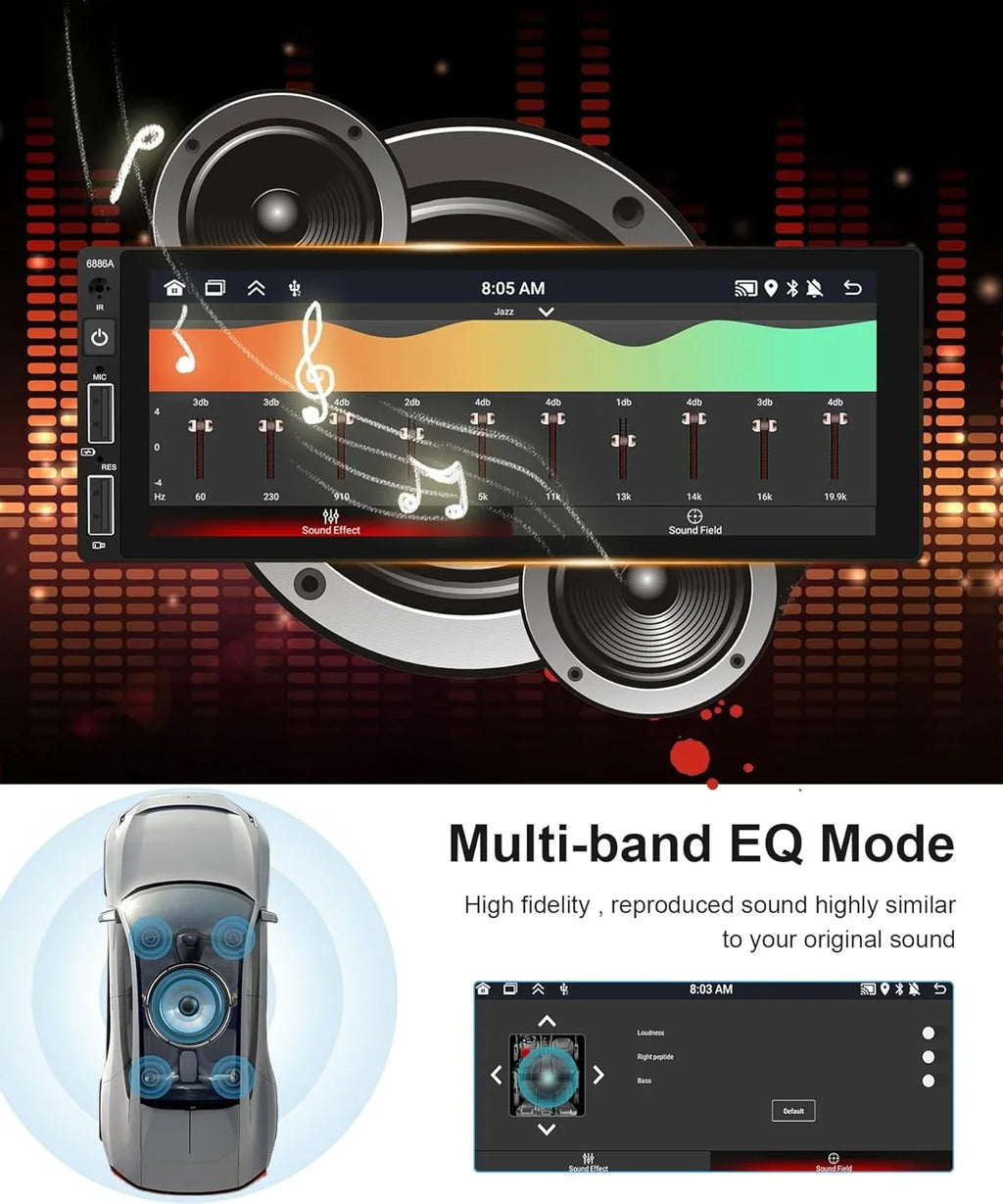 Carplay 2G+32G Car Radio Din Android Auto 6.86 GPS Dash podofo Unit Bluetooth Backup in Touch HD Wireless Stereo HiFi THONZER Camera WiFi Audio Car Screen Head Android Single inch Subwoofer with