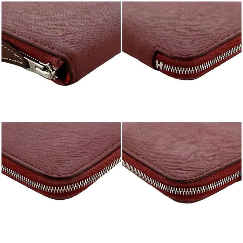 Silk Leather Glenat Rouge Azap In HERMES Long Ladies Pre-Owned Wallet Bordeaux Hermes (Good) Epson Round