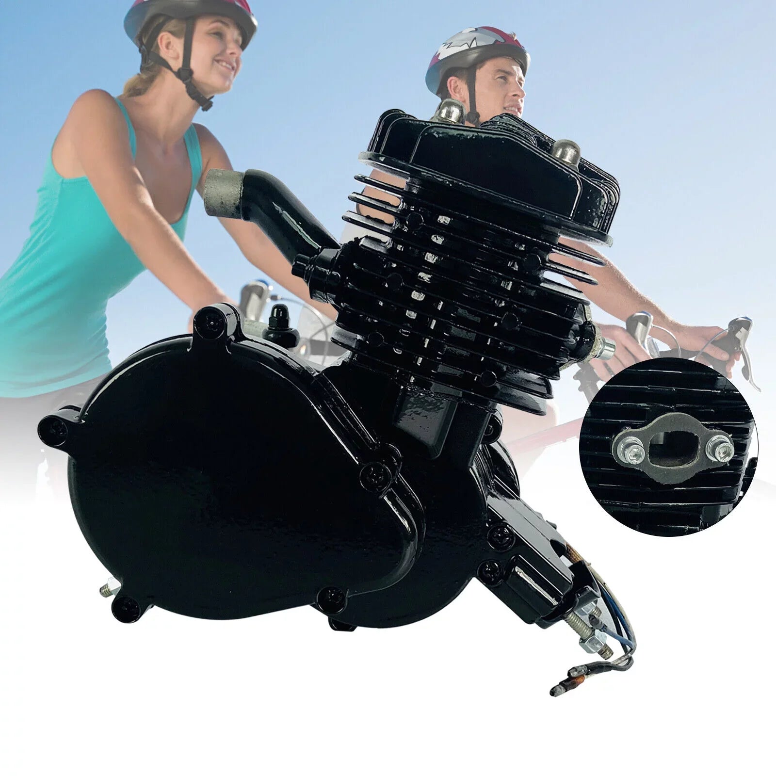 Air-Cooled 2-Stroke Petrol Assembled 80cc Black Full Single Bicycle Engine Bike Gas Motorized Motor Cylinder Miumaeov