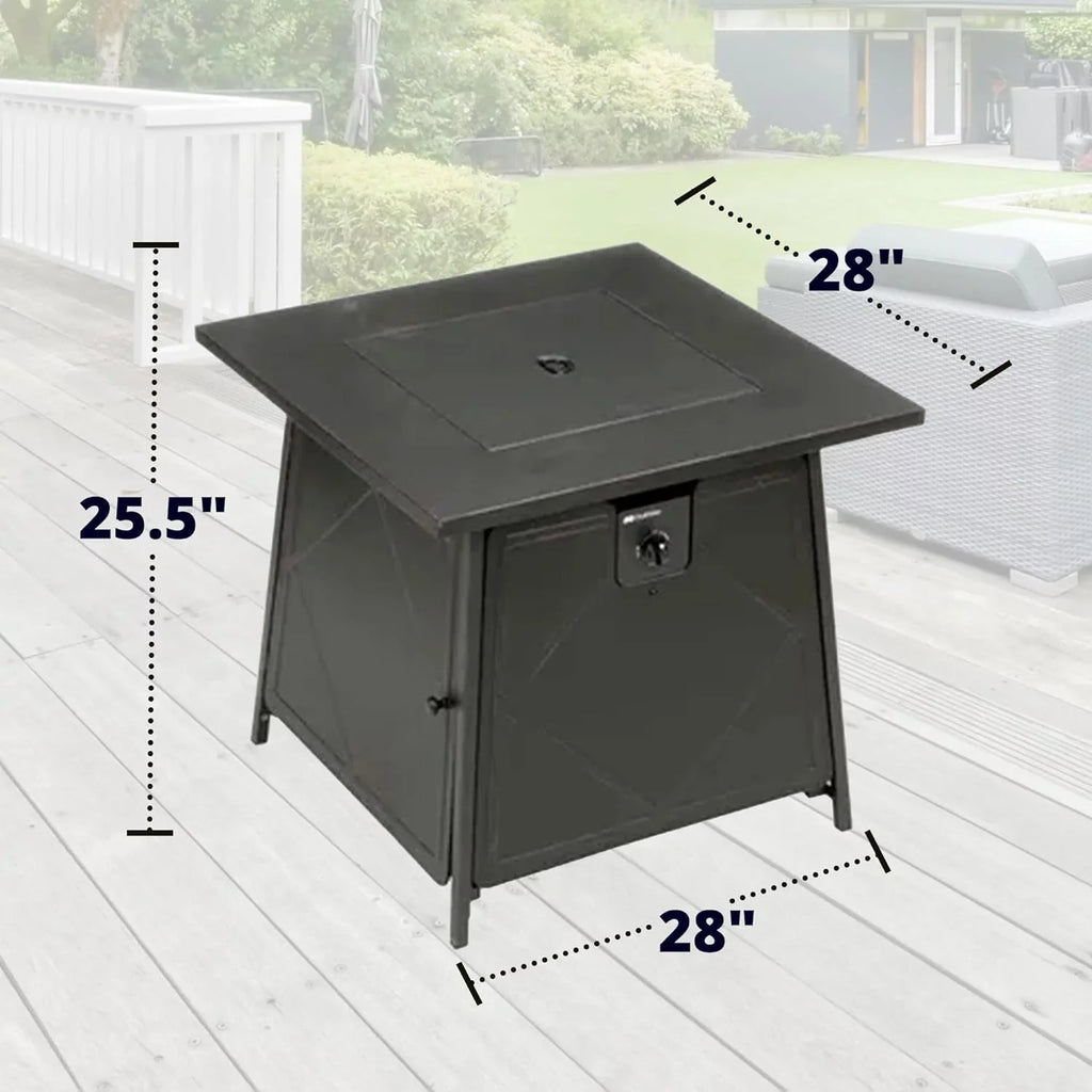 and Pit Cover Backyard 28 Fire exterior Tabletop Lava Lid, Rocks Inch Gas with Black Steel Square Steel
