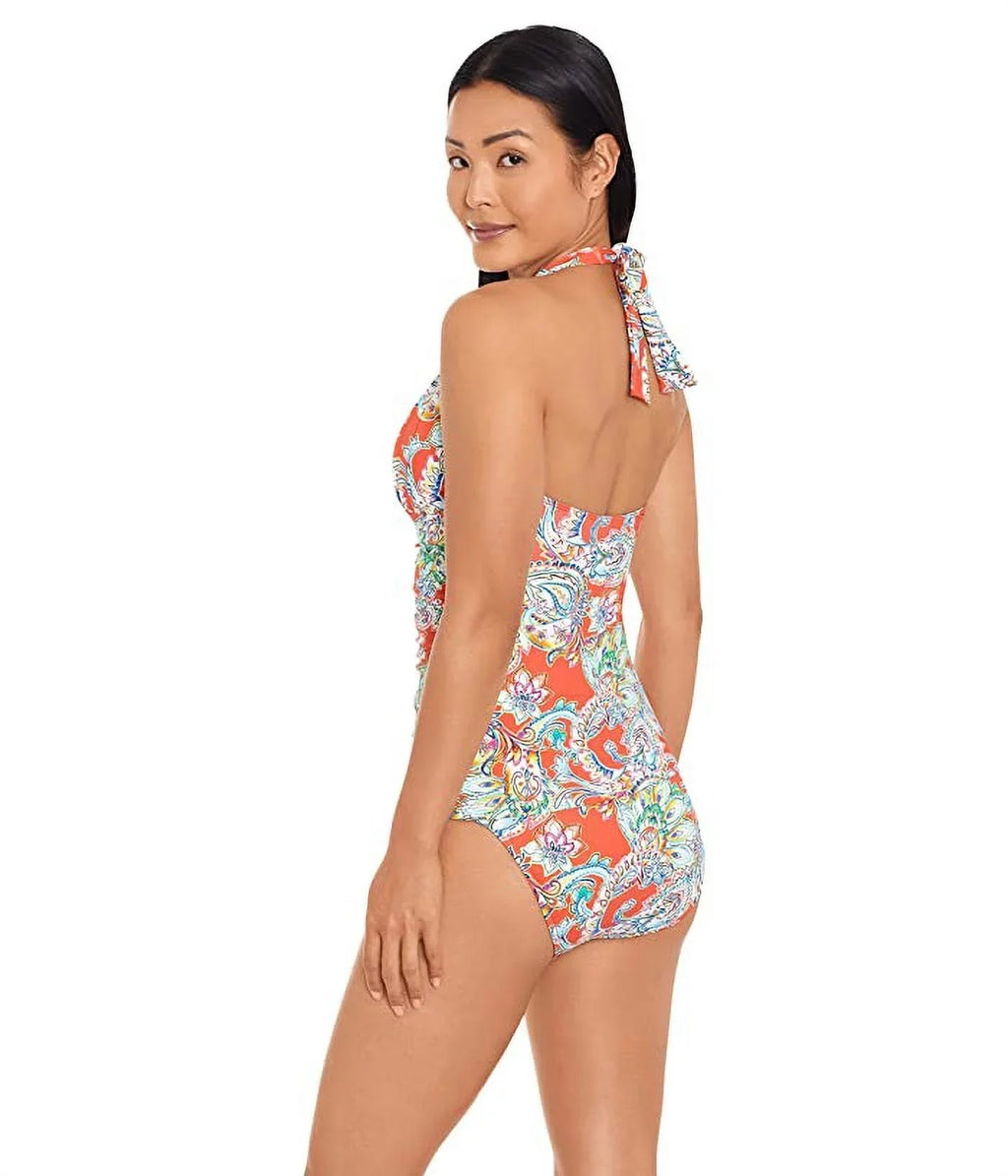 Multi Paisley Orange Lauren Cup Women's 6 Top Tankini Ralph Molded dimension
