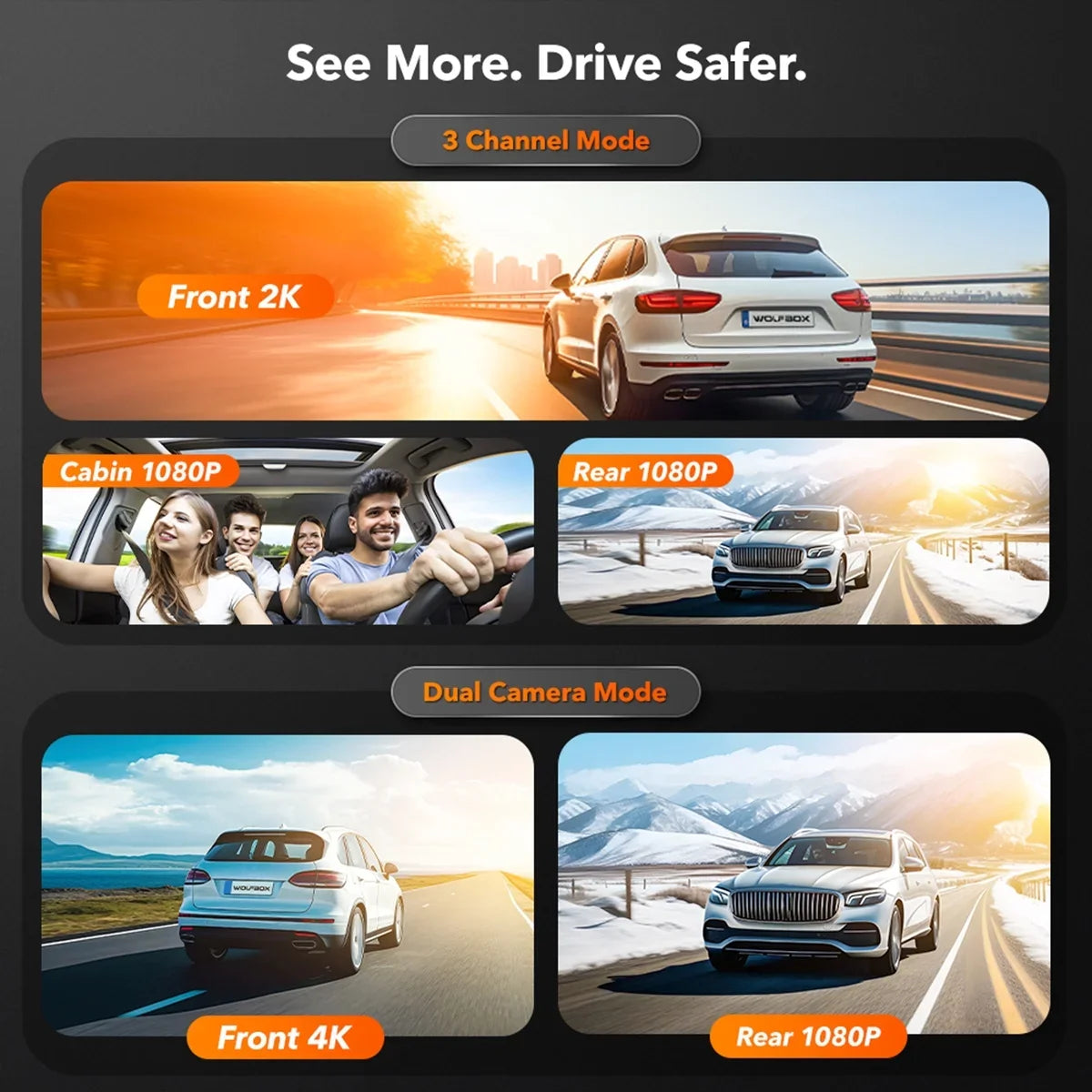 with Motion Triple with Channel, Detection, Monitor,Vehicle Camera GPS&64GB Night 2K 3 Recording, Camera Card, Cam Loop Backup Dash WOLFBOX Mirror Screen Touch Vision, Parking Car Car