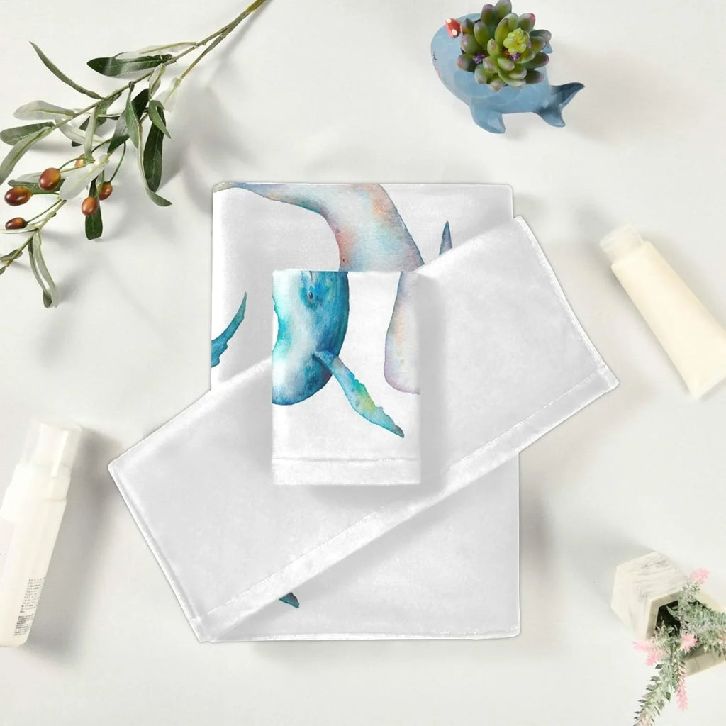 Towel 1 Blue Towels 3-Piece GZHJMY Bowhead Sets, Towel, Whale Marine Towel, Set,Watercolor Bathroom Drying Towel Hand Absorbent Washcloth, Bath Life 1 Whale 1 Bath Quick Sea Soft for Ocean Humpback