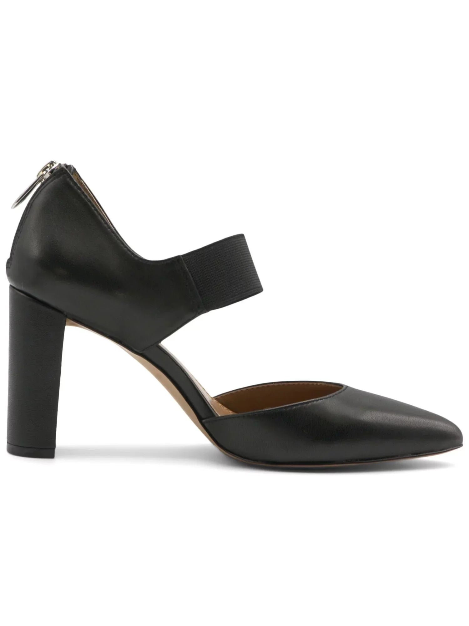 Shoes Pumps 7 Black ADRIENNE M Mary Stretch Pointed Leather Norst Toe Zip-Up VITTADINI Womens outfit Heel Padded Block Jane