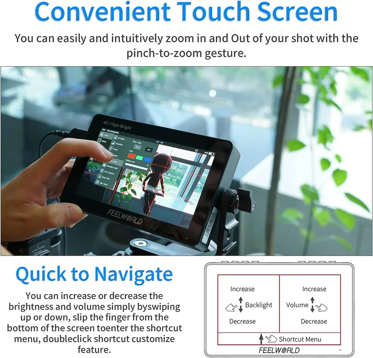 1920x1080 5.5 Inch FHD 4K 3D DSLR with External Camera +Carry Wireless Pro Power Case for F970 Field Monitor F6 LUT Touchscreen HDMI Install Kit 1600nits Transmission +Battery FEELWORLD