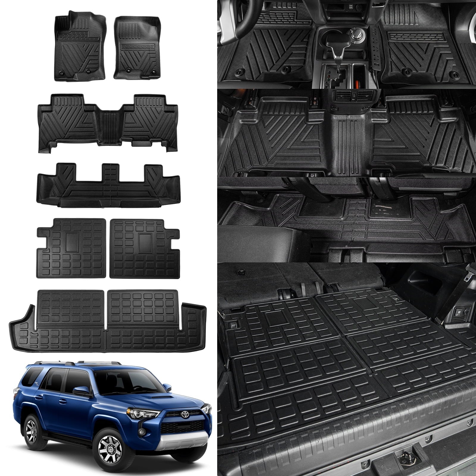 Row Mats+Trunk Trunk Liner Cargo Mats) 4Runner 7 Seats Backrest (3rd Toyota 2013-2023 Mat+Floor Fit Mat