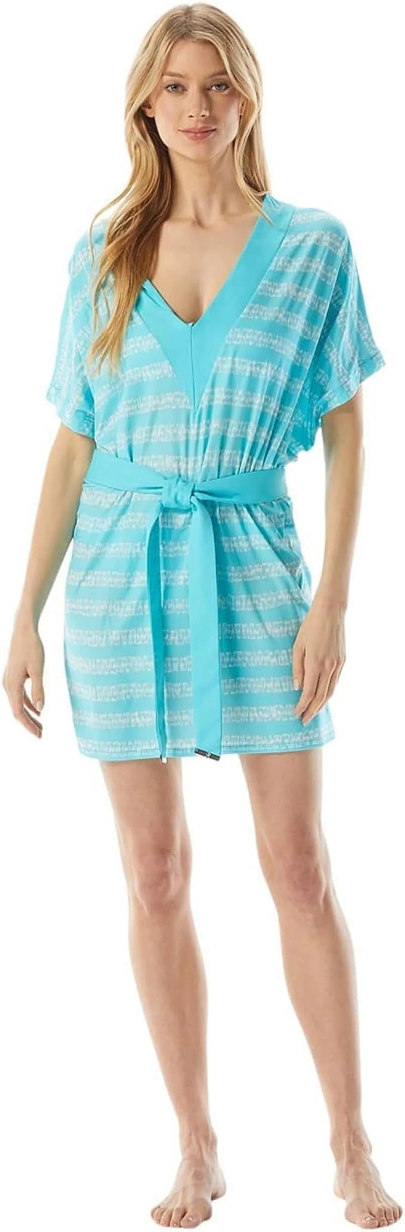 US TURQUOSIE Medium/Large Kors Cover-up, Belted Michael Tunic V-Neck