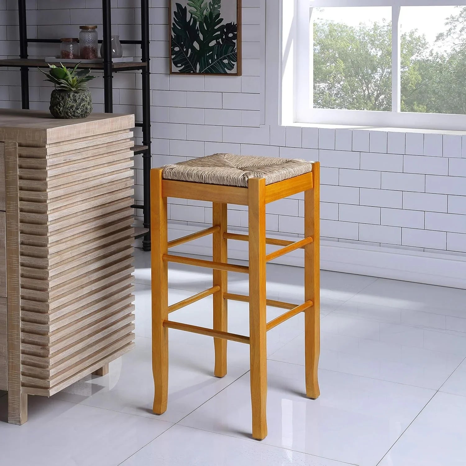 Brown Bar 29-Inch, Rush Height Stool, Seat Square