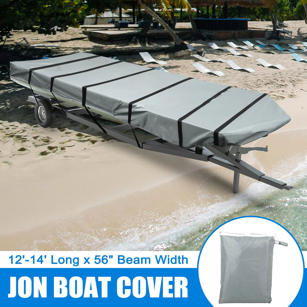Set Air Polyester Resist Unique Boat Waterproof Gray 210D Sunshine Vents Cover Bargains 12"-14"x56" Boat Cover 1 Jon