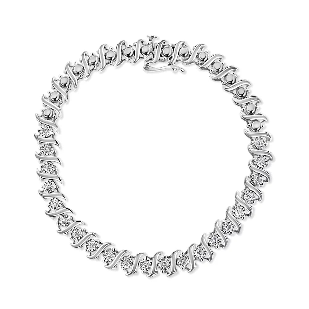 Silver - (J-K Clarity) Sterling 7.50 Link Bracelet - Tennis Set 1/2 .925 dimension Diamond "S" Color, Miracle I2-I3 Cttw