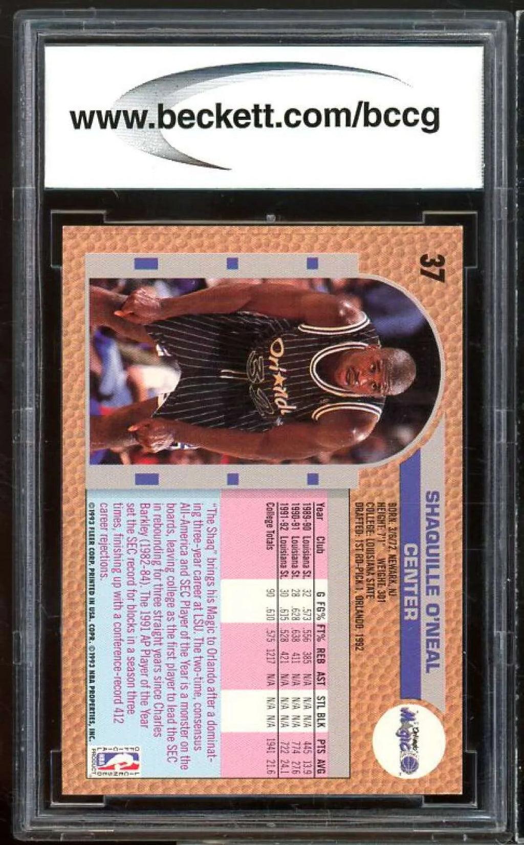 Card Rookie BGS Mint+ Shaquille Drake's BCCG 1992-93 O'neal Fleer 9 #37