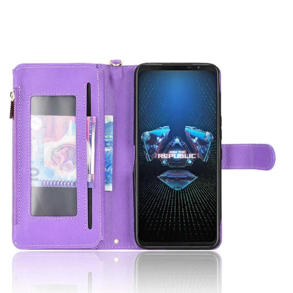 Phone PU 5 Card Leather Asus for Flip Cover Holder Leather Case ROG Zipper Wallet Magnetic