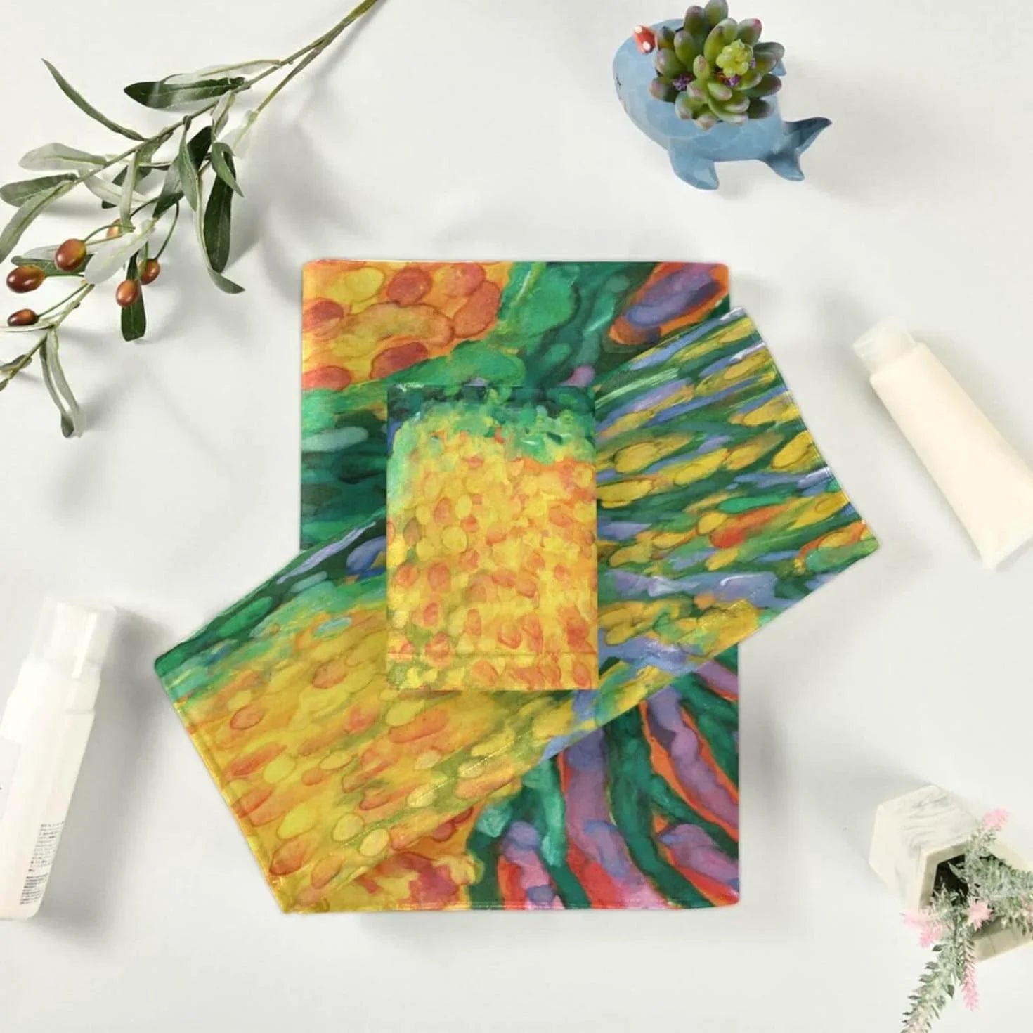 Bath Pack Quick 1 Bath Super Towel Washcloth) for Life Towel, Soft SKYSONIC Towel Set Bathroom, Cotton for Towel, Hand 1 Abstract Tree Towels (1 Dry and 3