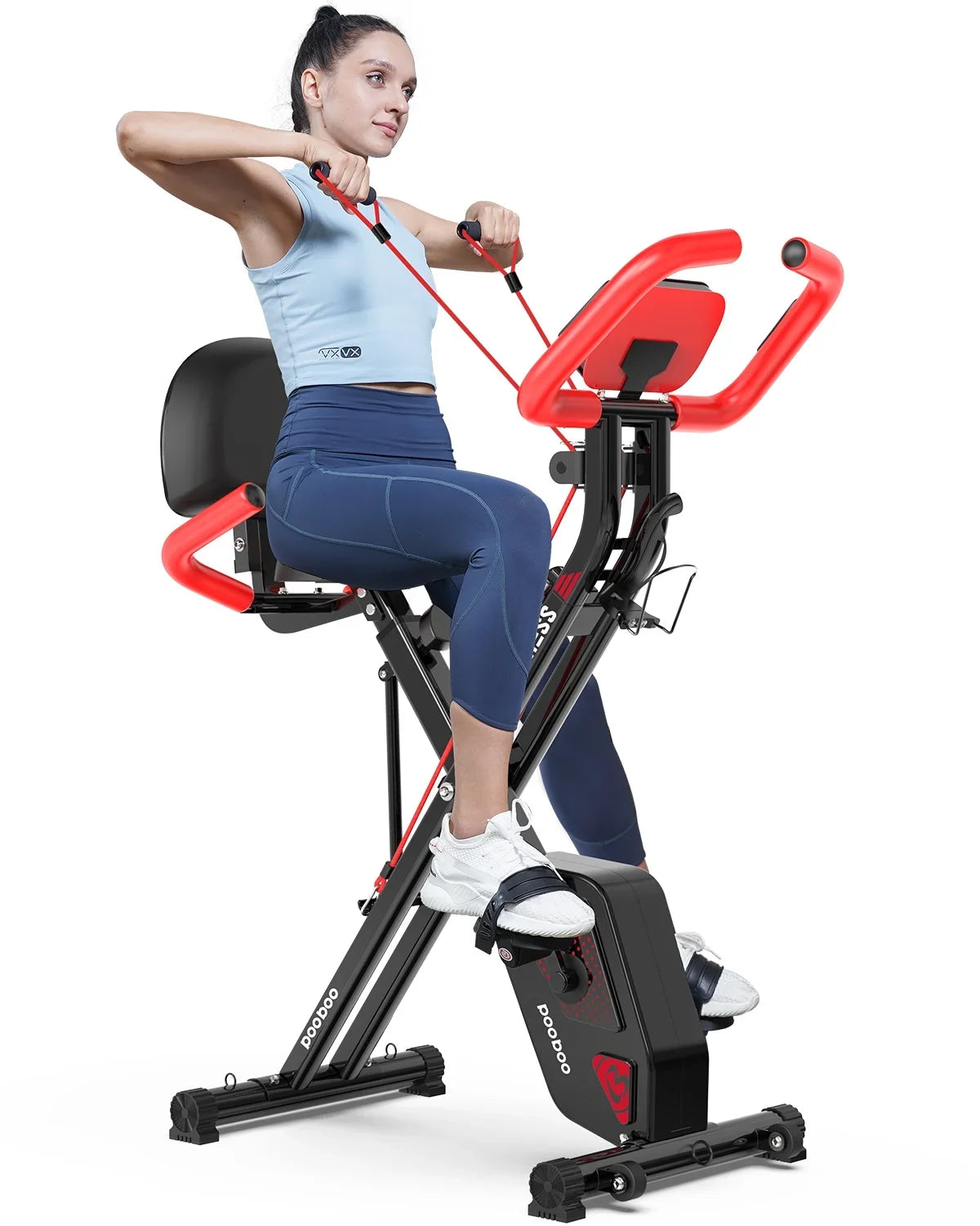 Exercise Quiet Bike Bike Bands Stationary Magnetic 360 Resistance Arm Pooboo lbs Exercise Bike Bikes Workout with Folding Home 3-in-1