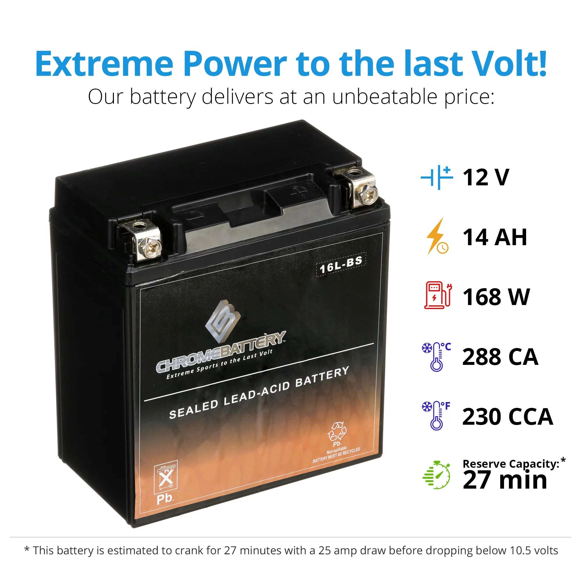 Xi Battery St (16L-BS CCA) Volt,14 Jh750 Kawasaki YTX16L-BS Ski Xir 230 Ah, for Chrome Battery 12 Jet 1995 Ss 750cc