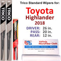 Blades Highlander Toyota w/Rear Wiper Wiper of 3) (Set 2018