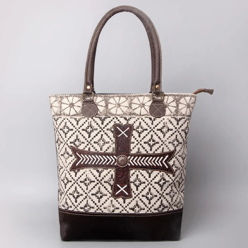western Canvas TOTE Leather Upcycled Embossed purse women Upcycled Genuine Wool KB KB481 handbag bag OHLAY