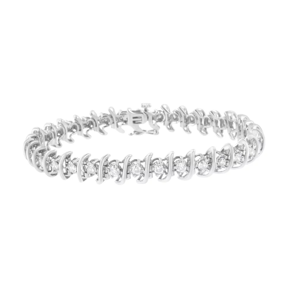 I2-I3) - "S" (I-J, cttw Diamond Bracelet dimension Silver Sterling .925 Link 3 7.5