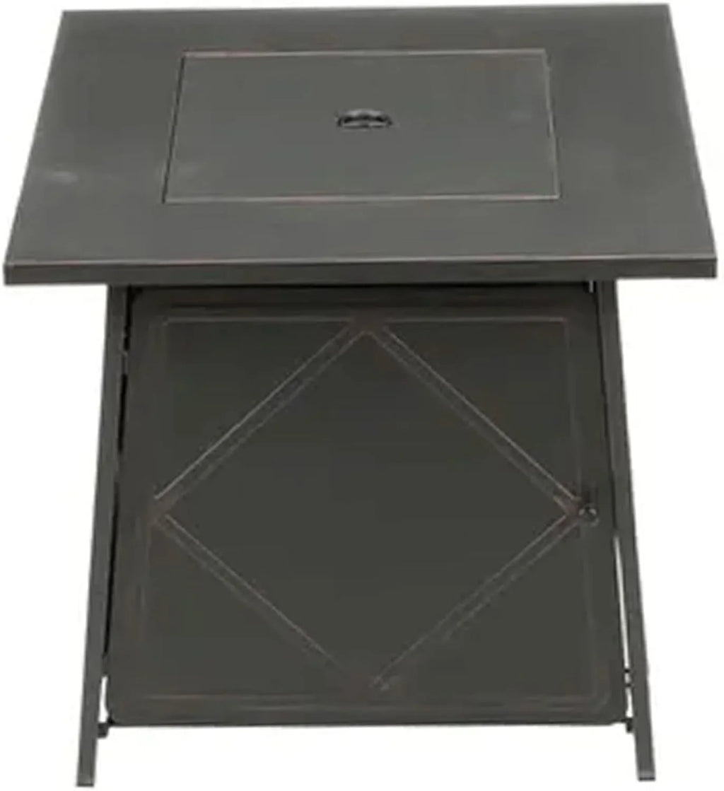 and Pit Cover Backyard 28 Fire exterior Tabletop Lava Lid, Rocks Inch Gas with Black Steel Square Steel