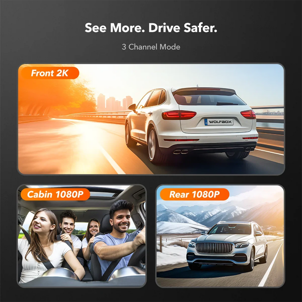 with Motion Triple with Channel, Detection, Monitor,Vehicle Camera GPS&64GB Night 2K 3 Recording, Camera Card, Cam Loop Backup Dash WOLFBOX Mirror Screen Touch Vision, Parking Car Car