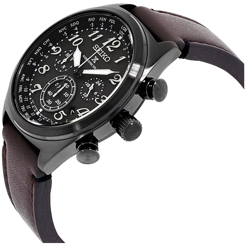 SSG015 Seiko Men's Ion Solar Prospex Black Sync Leather Watch Radio