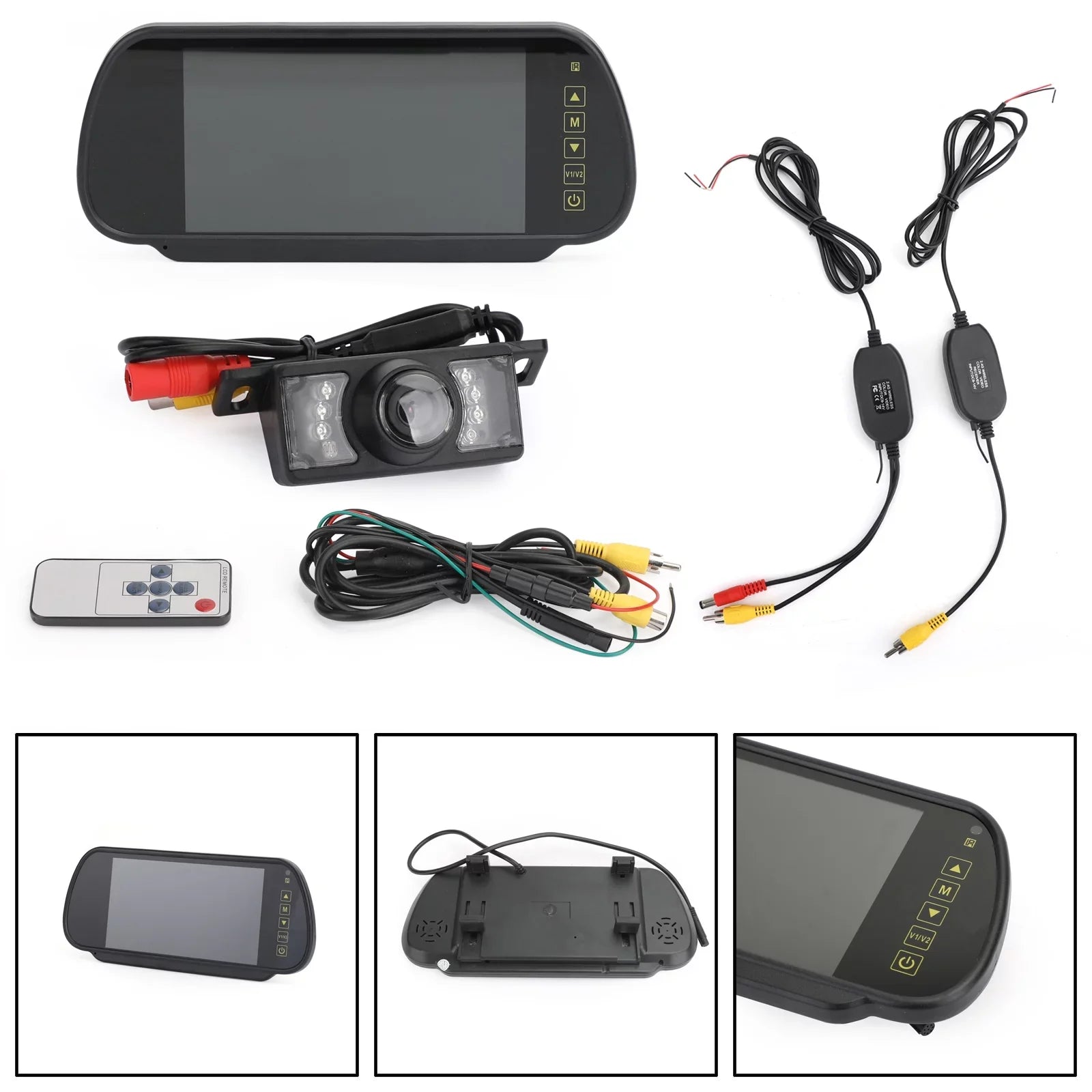 View 7" IR Wireless Rear Monitor View Mirror Camera Rear Night + Kit Car
