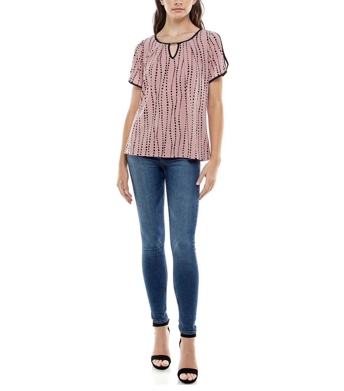 Adrienne Women's and Top Contrast dimension Vittadini Sleeve Split Keyhole XL Binding