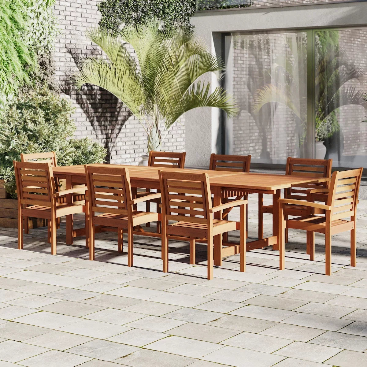 Capacity: Eucalyptus Patio Set, 8 Rectangular Amazonia Extendable 9-Piece Seating Brooks Dining