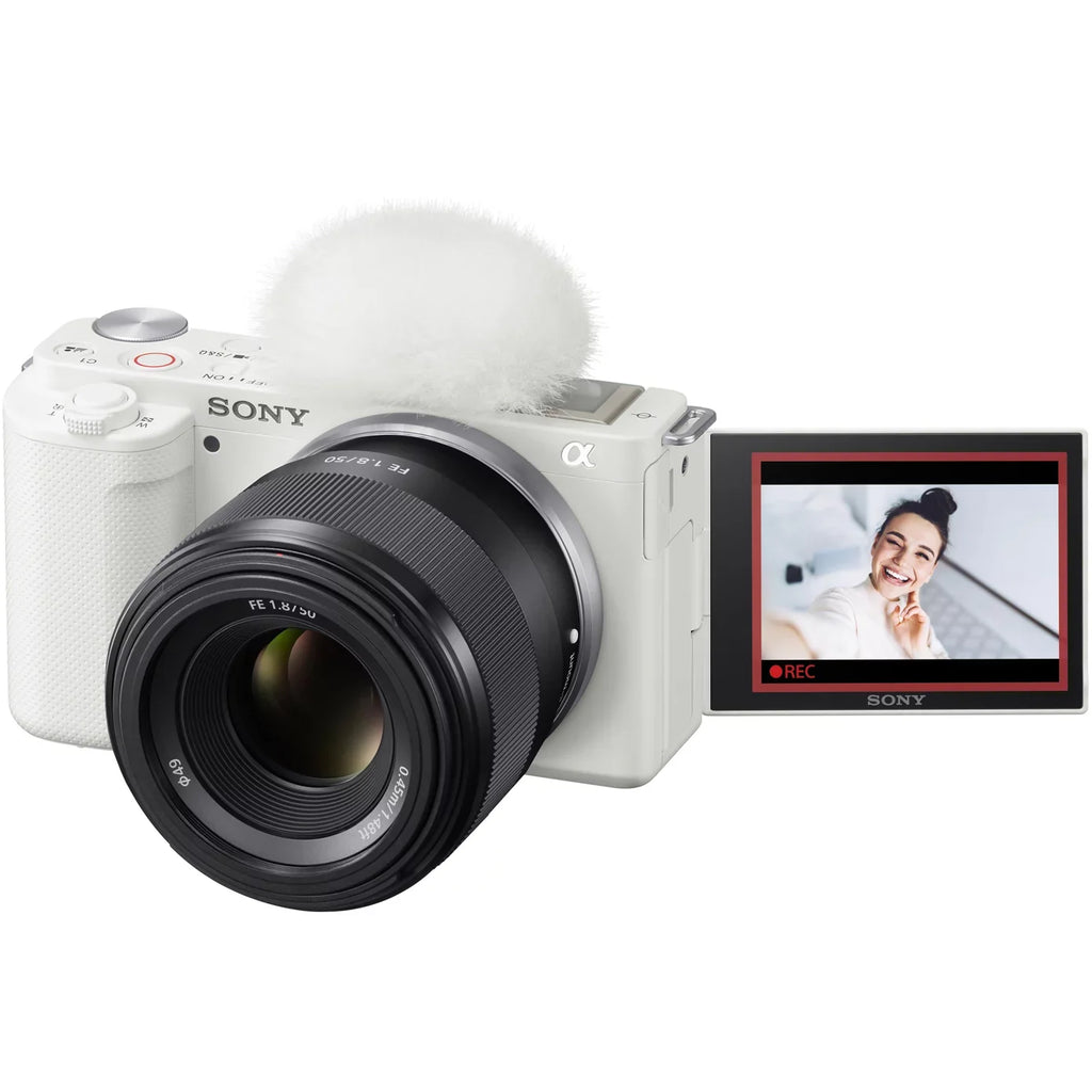 Alpha Lens Extra Gear ZV-E10 Accessories Body Camera Video Bundle 50mm Photo Mirrorless and + Vlog White APS-C Large with Case Battery + SEL50F18F Deco ILCZV-E10/W Kit F1.8 Aperture FE