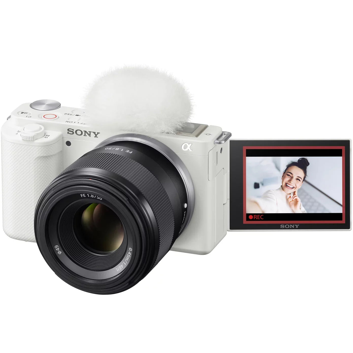 Alpha Lens Extra Gear ZV-E10 Accessories Body Camera Video Bundle 50mm Photo Mirrorless and + Vlog White APS-C Large with Case Battery + SEL50F18F Deco ILCZV-E10/W Kit F1.8 Aperture FE