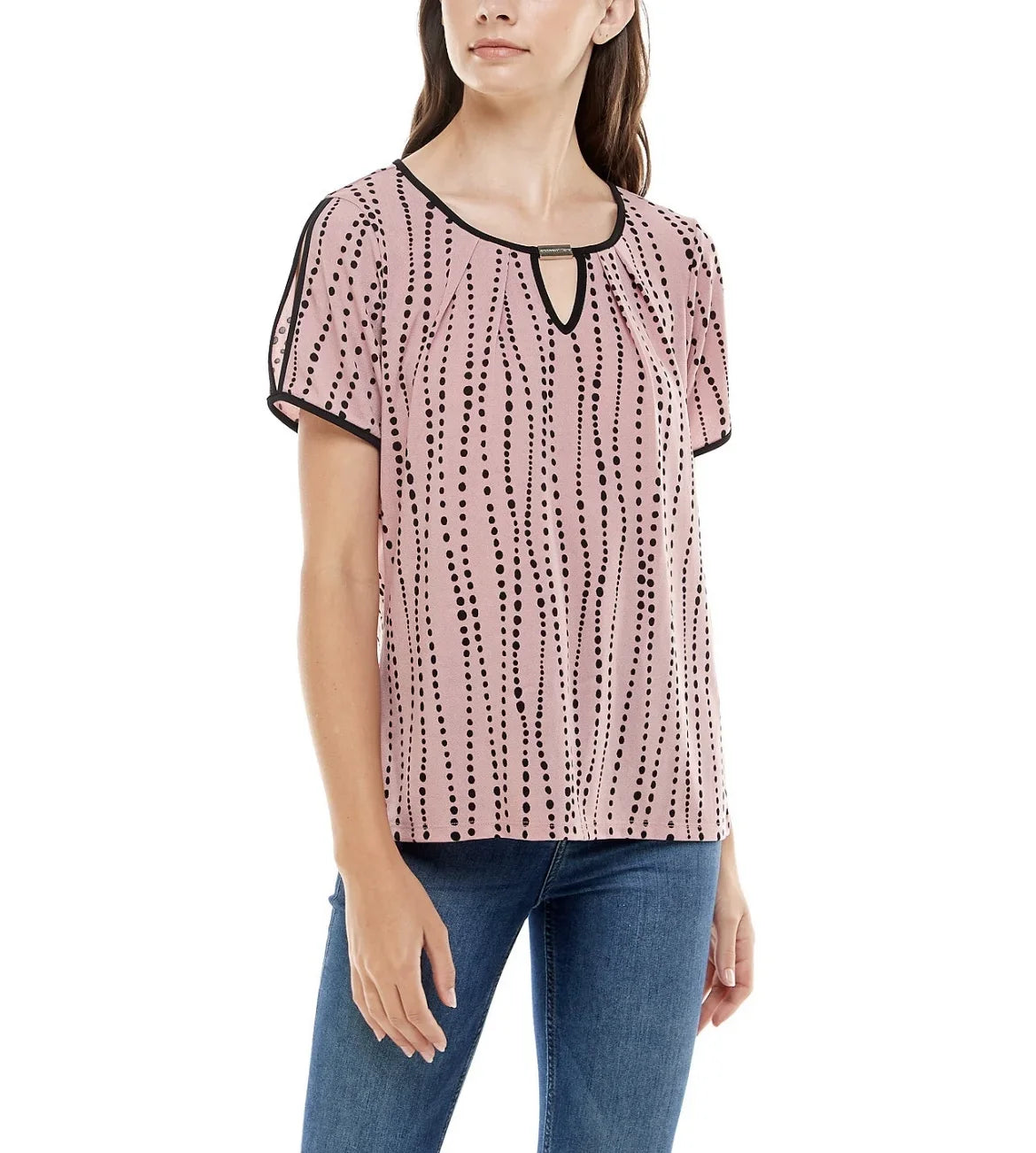 Adrienne Women's and Top Contrast dimension Vittadini Sleeve Split Keyhole XL Binding