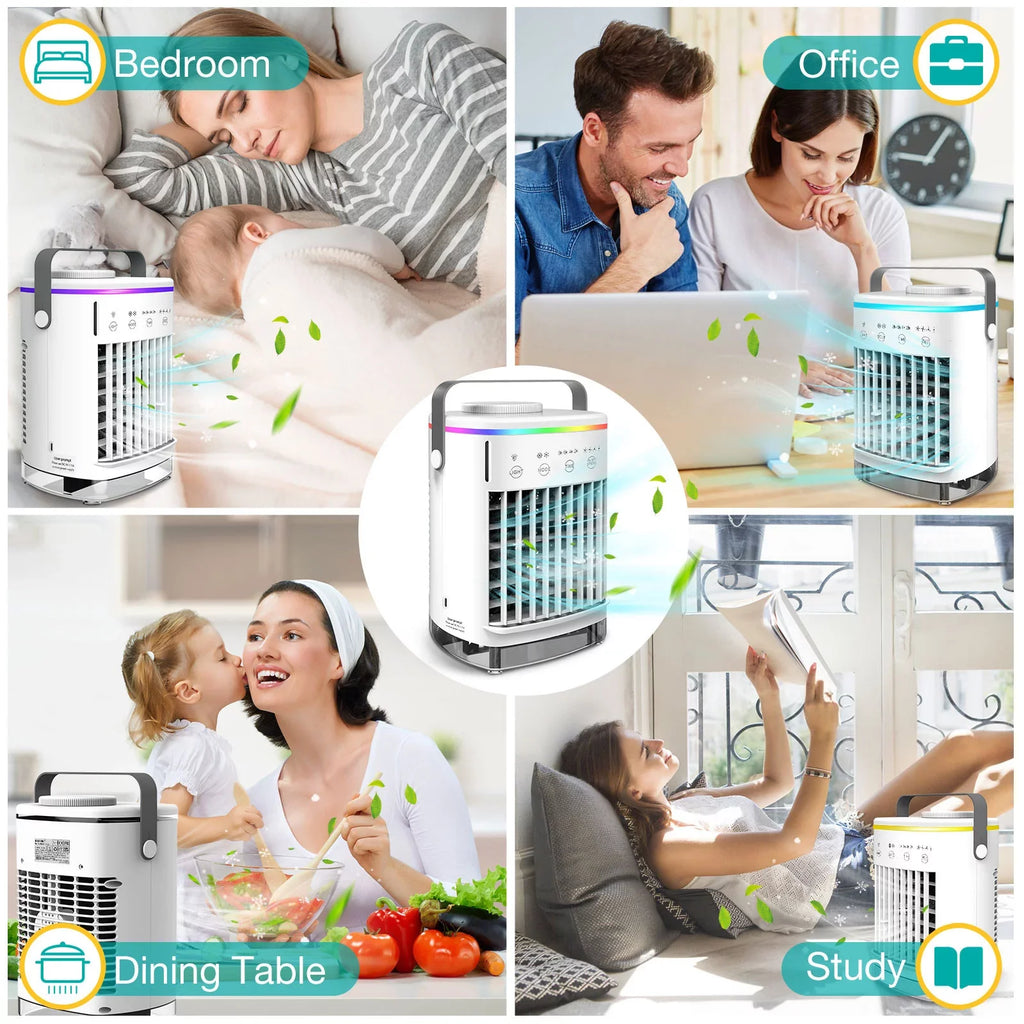 Hiroke Desk Desktop Home Air Cooler Air Personal Portable for & Office Mini Air Timer Light 4-Speed Conditioners Spray Fan Night Conditioner with Camping 7 2-8H Fan