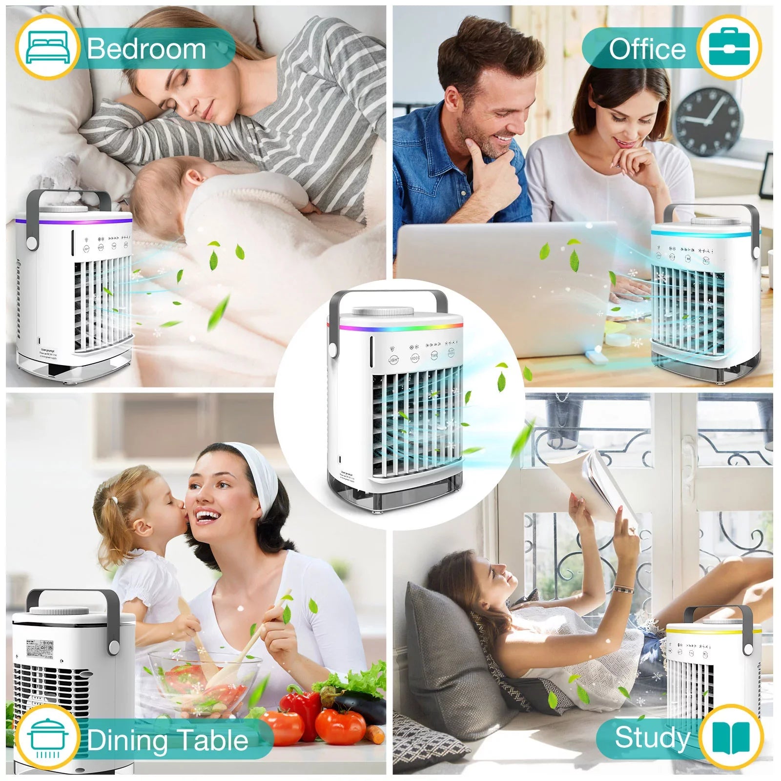 Hiroke Desk Desktop Home Air Cooler Air Personal Portable for & Office Mini Air Timer Light 4-Speed Conditioners Spray Fan Night Conditioner with Camping 7 2-8H Fan