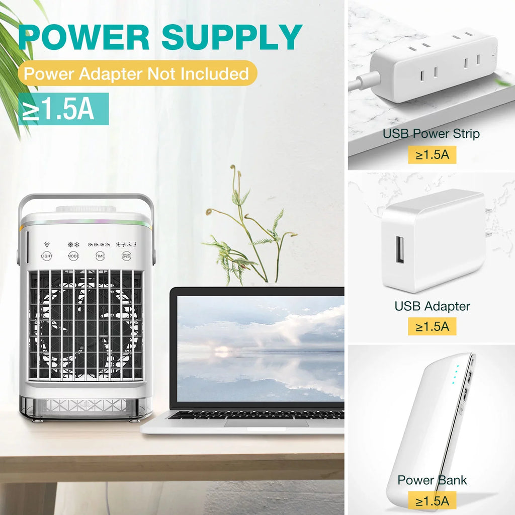 Hiroke Desk Desktop Home Air Cooler Air Personal Portable for & Office Mini Air Timer Light 4-Speed Conditioners Spray Fan Night Conditioner with Camping 7 2-8H Fan