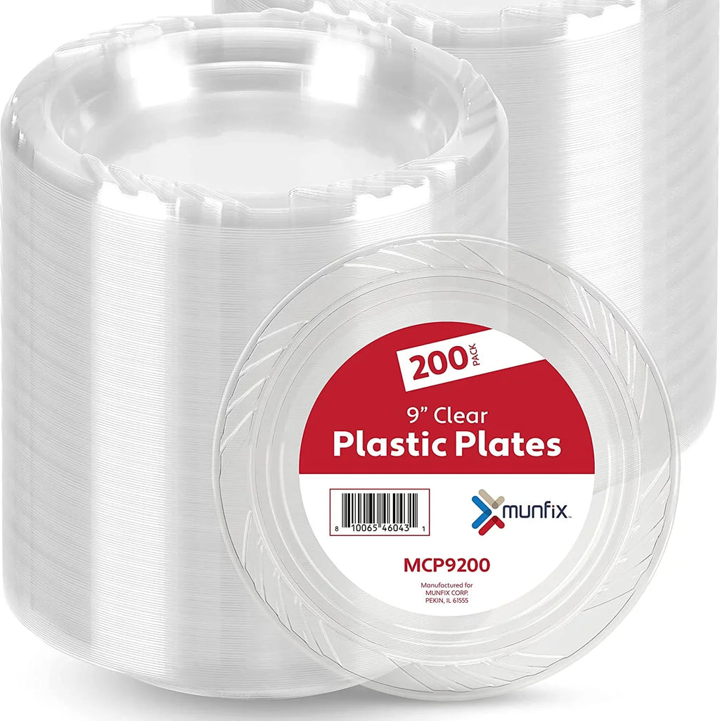 BBQ Plates Plastic Events, Disposable 9 - Recyclable Bulk for Travel Inch Microwavable Plates 200 and Dinner Pack Clear Party