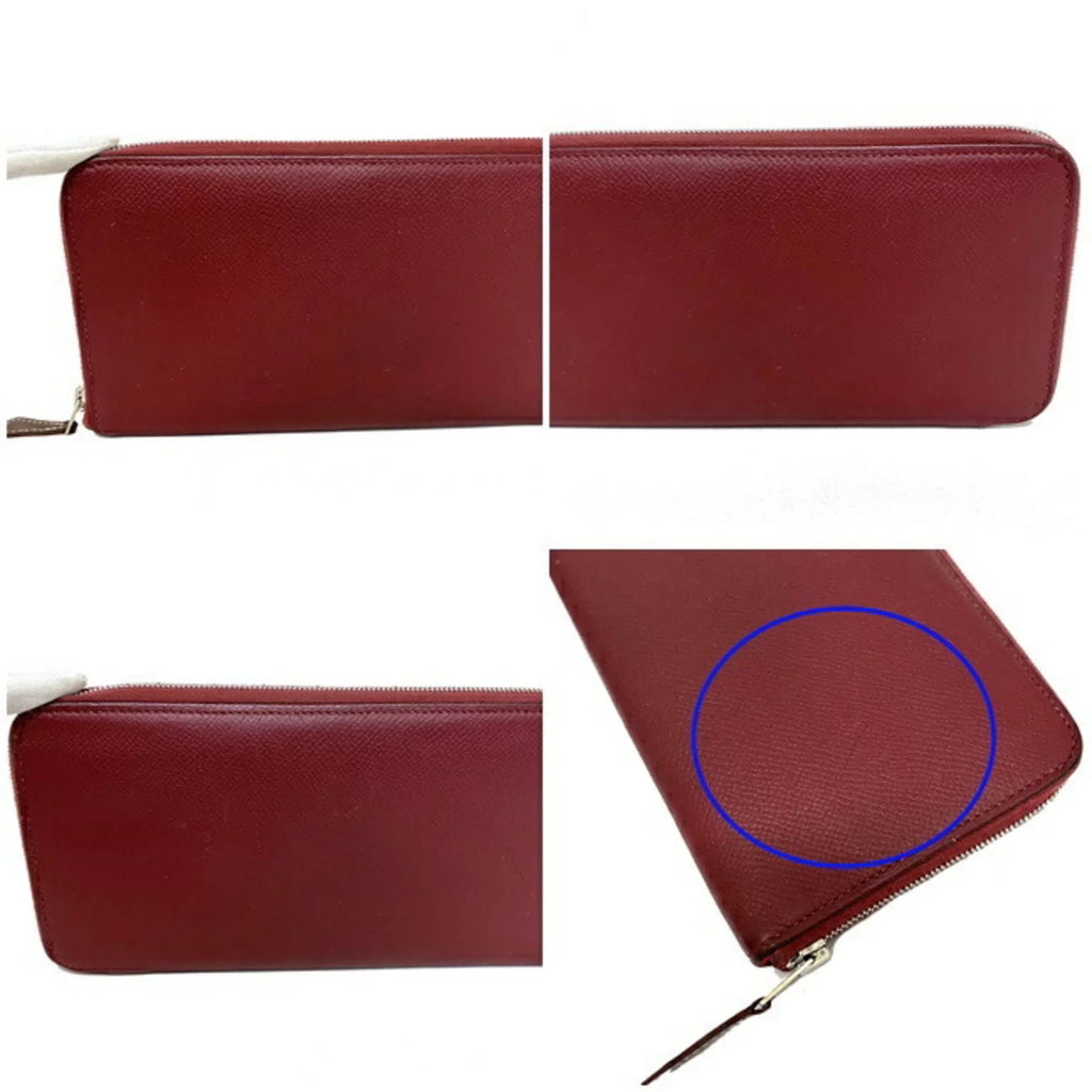 Silk Leather Glenat Rouge Azap In HERMES Long Ladies Pre-Owned Wallet Bordeaux Hermes (Good) Epson Round